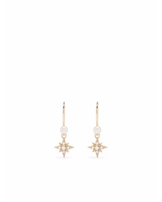 Mizuki 14kt yellow pearl diamond small star earrings
