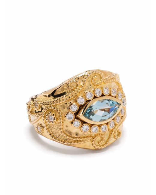 Aurelie Bidermann 18kt yellow Cashmere aquamarine and diamond ring