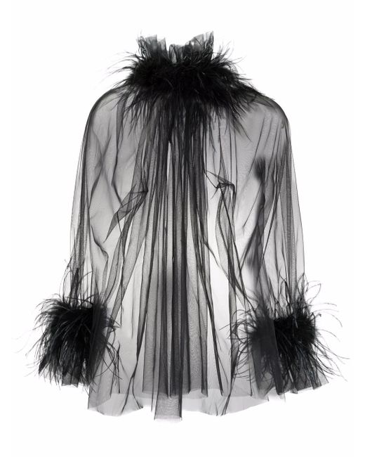 Styland sheer feather-trimmed blouse