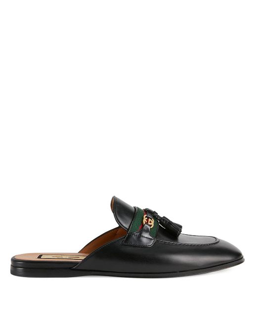 Gucci Web-stripe leather slippers