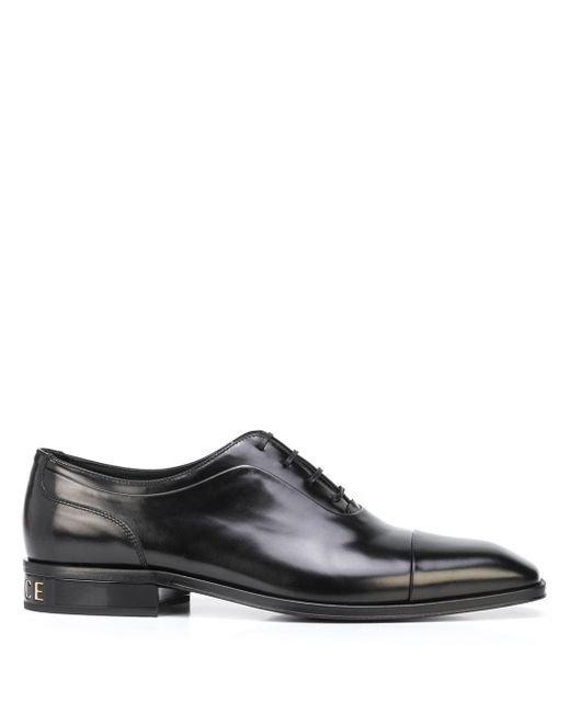 Versace logo-heel almond-toe Derby shoes