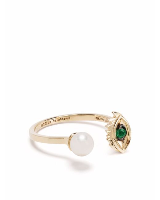 Delfina Delettrez 9kt yellow Micro-Eye Piercing emerald and pearl ring