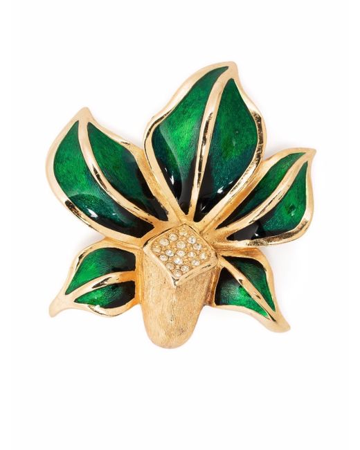 Christian Dior 1980s pre-owned enamelled leaf brooch