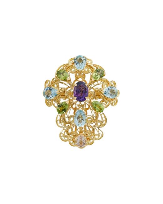 Dolce & Gabbana 18kt yellow Pizzo filigree amethyst aquamarines peridots and morganite ring
