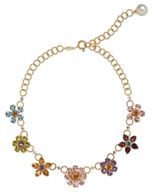 Dolce & Gabbana 18kt yellow embellished floral necklace