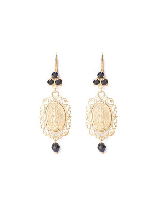 Dolce & Gabbana 18kt yellow Virgin Mary sapphire drop earrings