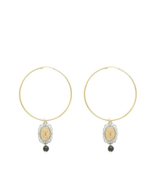 Dolce & Gabbana 18kt yellow sapphire coin hoop earrings