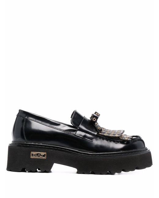 Cult eyelet fringed-trim chunky-sole loafers