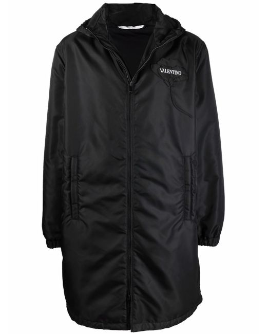 Valentino logo-patch hooded coat
