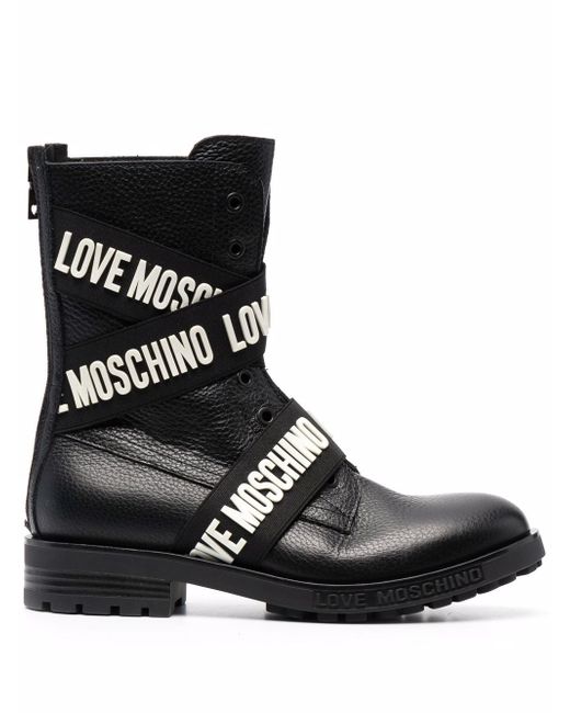 Love Moschino logo-strap leather boots