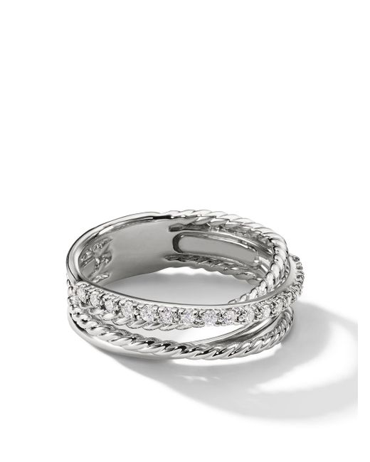 David Yurman sterling small Crossover diamond ring