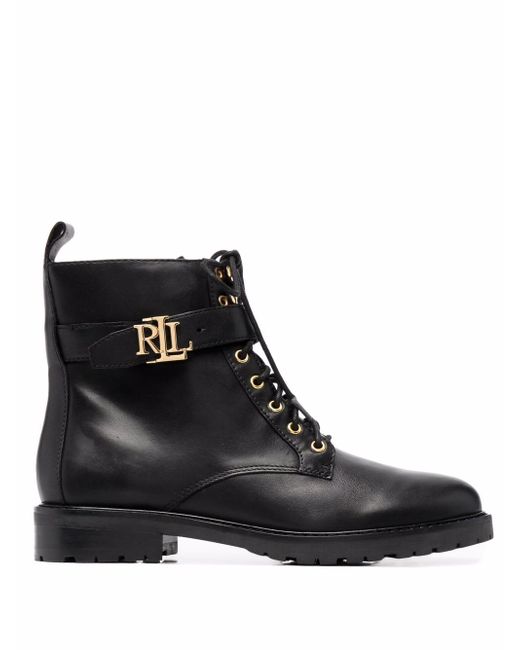Lauren Ralph Lauren Burnished logo-plaque lace-up leather boots
