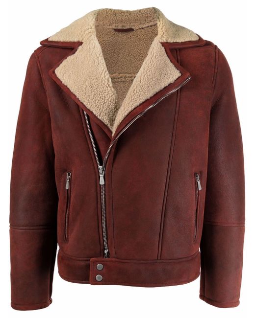 Eleventy shearling-collar leather jacket