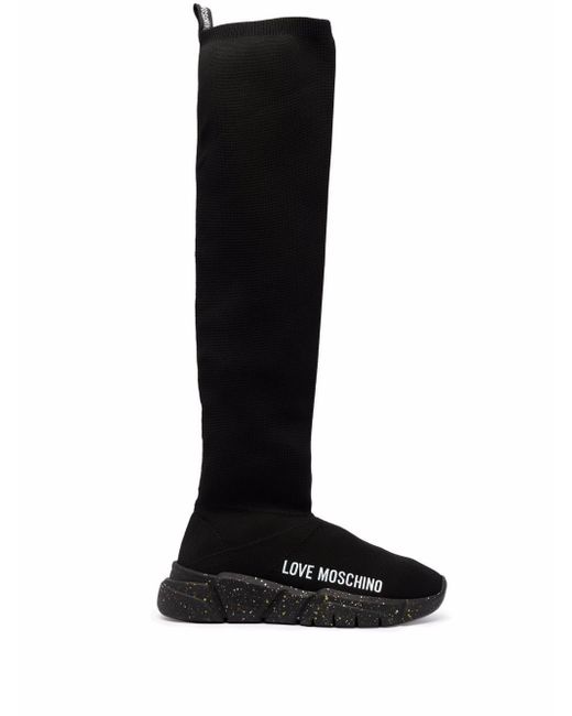Love Moschino knee-high logo-print boots