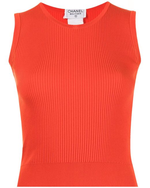 Chanel Pre-Owned CC ribbed sleeveless knitted top