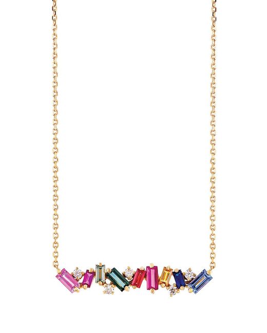 Suzanne Kalan 18kt rose gold rainbow sapphire and diamond bar necklace