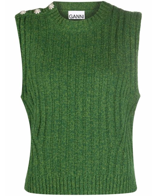 Ganni buttoned-shoulder knitted vest
