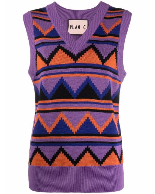 Plan C geometric-print knitted vest