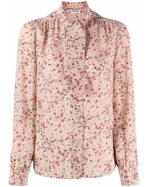 Saint Laurent floral-print pussy-bow blouse