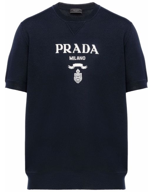 Prada logo-intarsia short-sleeve knitted top