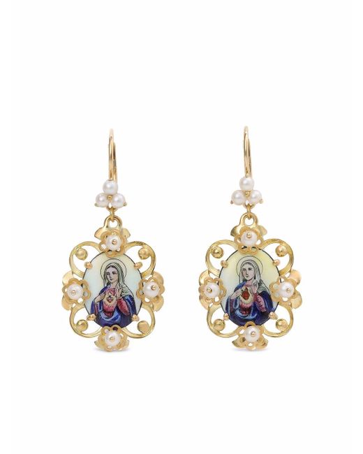 Dolce & Gabbana 18kt yellow Madonna medallion earrings