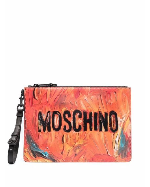 Moschino paint-print logo clutch bag