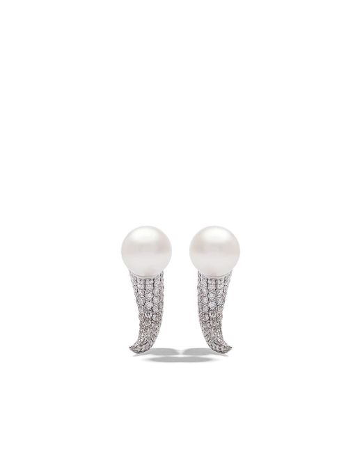 Tasaki 18kt white gold Refined Rebellion horn diamond pave earrings