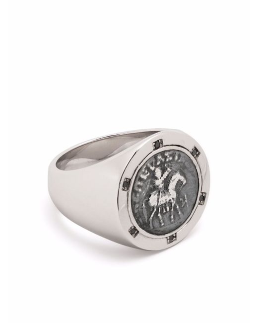 Tom Wood Coin sterling diamond signet ring