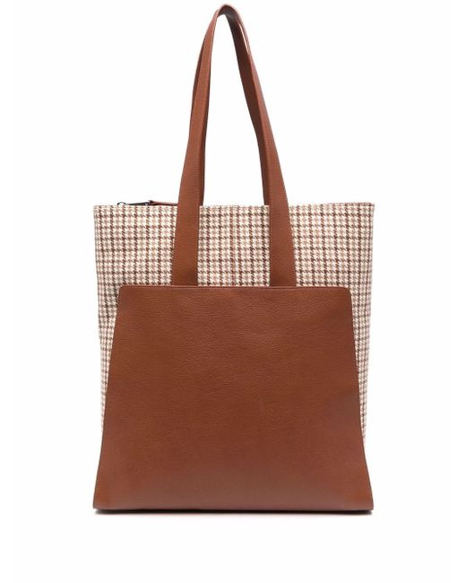 Eleventy houndstooth-panel leather-trim tote