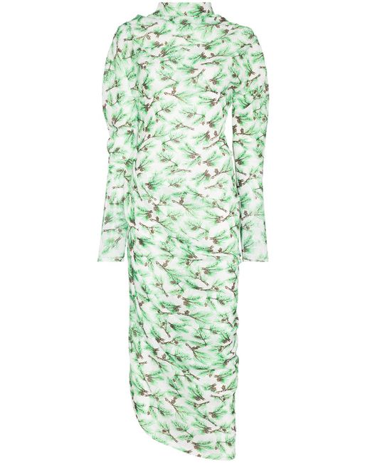 yuhan wang pine-print asymmetric midi dress