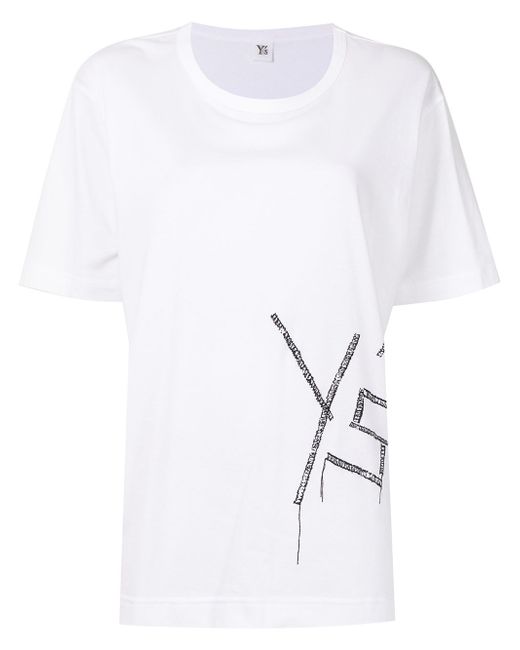 Y's Embroidered Fire-print short-sleeve T-shirt