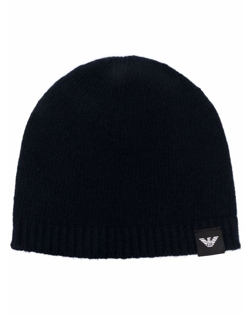 Emporio Armani logo-patch knitted cashmere beanie
