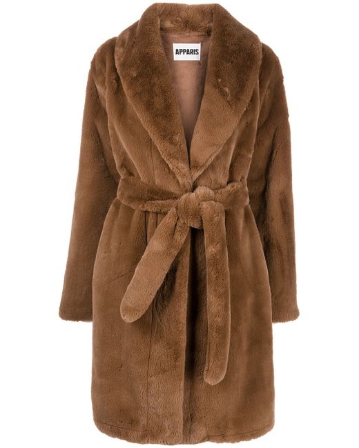 Apparis belted faux-fur coat