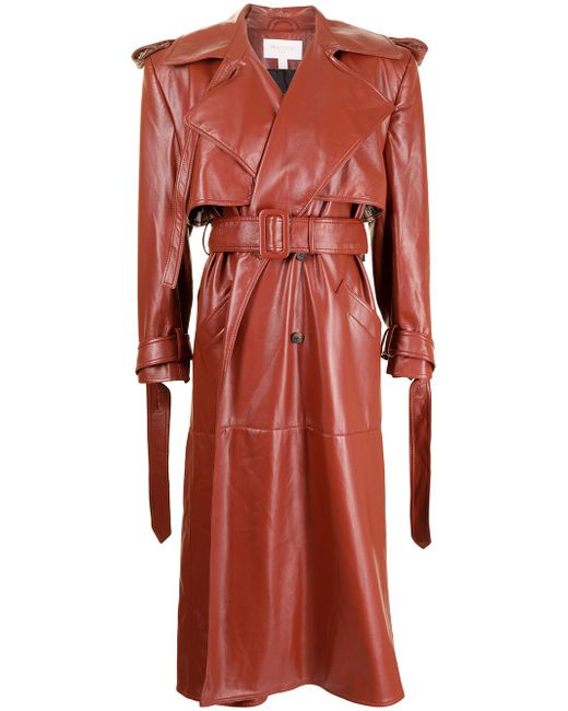Matériel belted leather trench coat