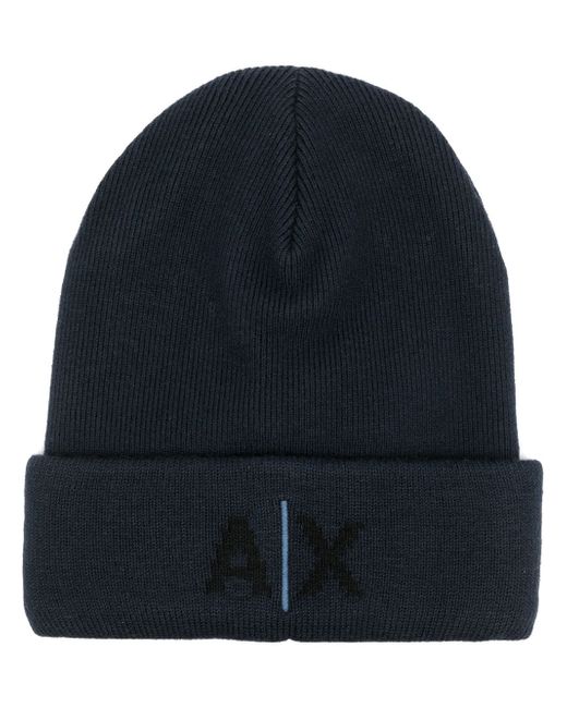 Armani Exchange logo knit beanie