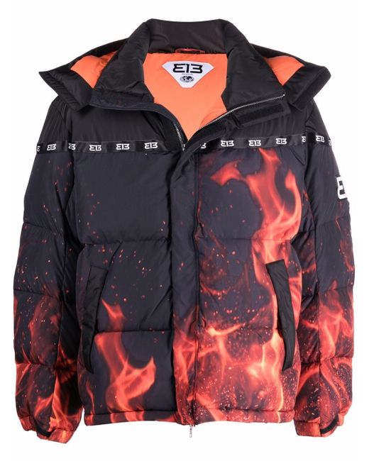313 Worldwide fire print puffer jacket
