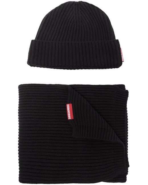 Dsquared2 knitted beanie hat and scarf set
