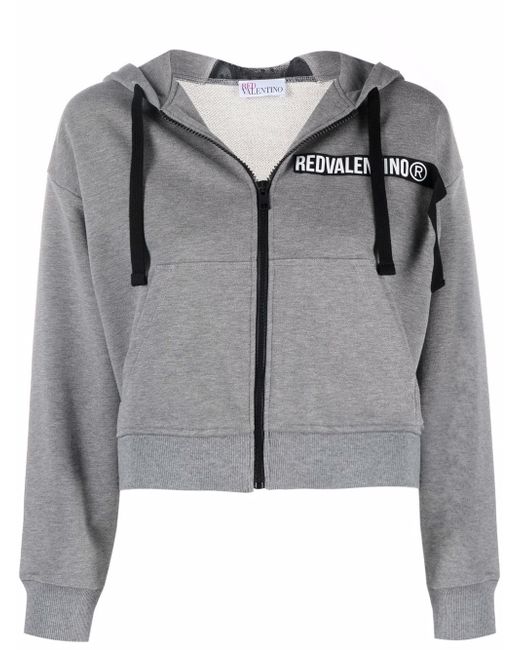 RED Valentino logo-panel cropped zip-front hoodie