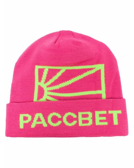 Paccbet intarsia-knit logo-motif beanie