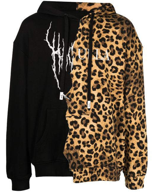 Haculla paneled leopard-print logo hoodie