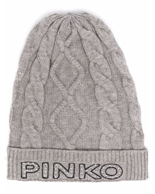 Pinko rhinestone-embellished cable-knit beanie