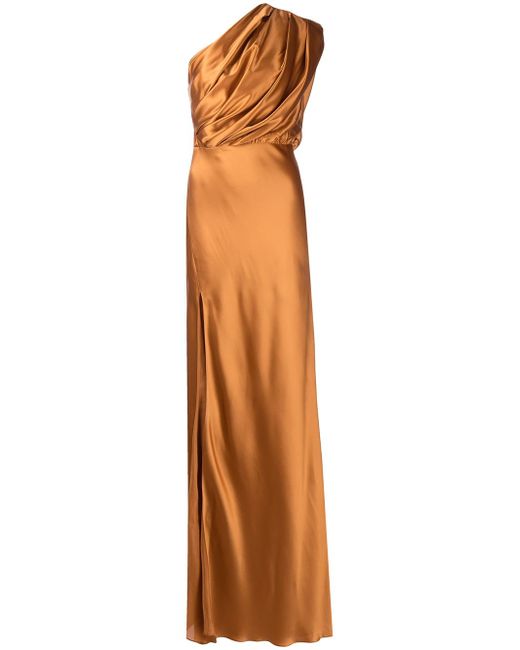 Michelle Mason silk asymmetrical gathered gown