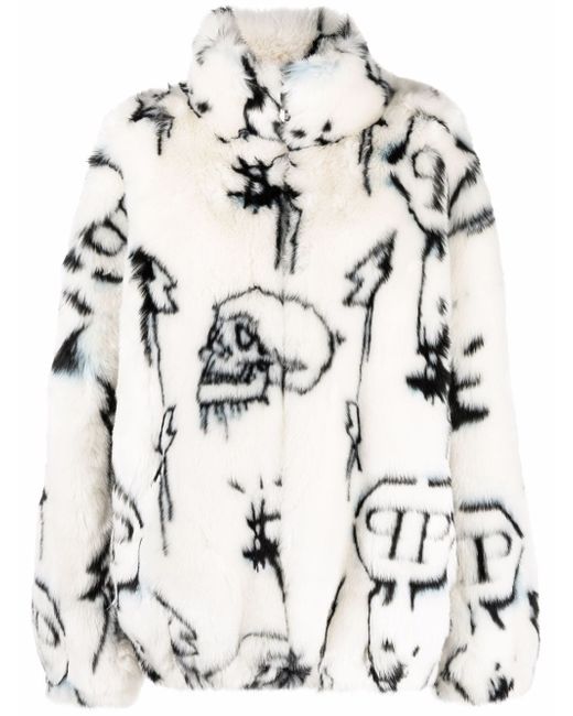 Philipp Plein faux-fur monogram-pattern coat