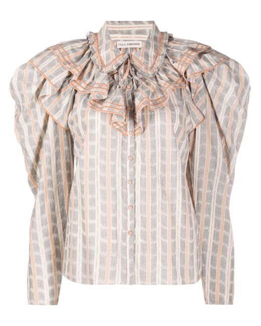 Ulla Johnson ruffled-neck check pattern blouse