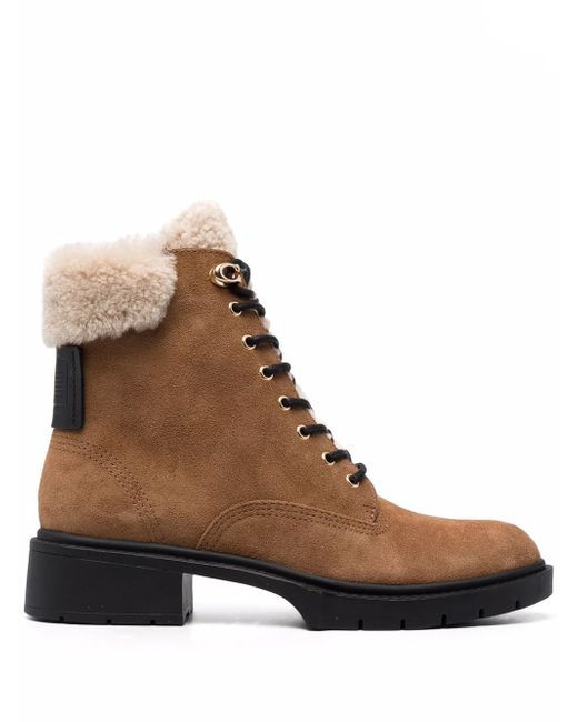 Coach shearling lining lace-up boots
