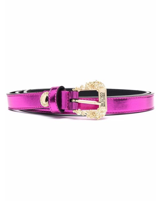 Versace Jeans Couture metallic engraved-logo leather belt