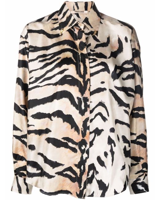 Roberto Cavalli tiger stripe-print silk shirt