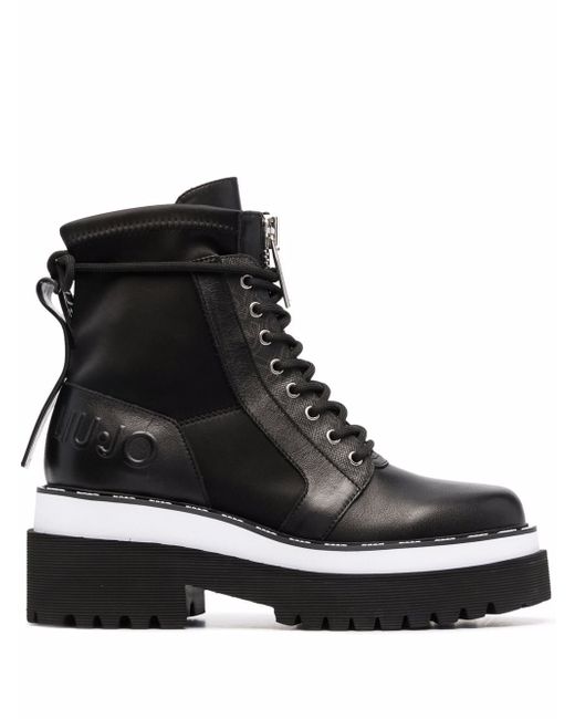 Liu •Jo embossed leather combat boots