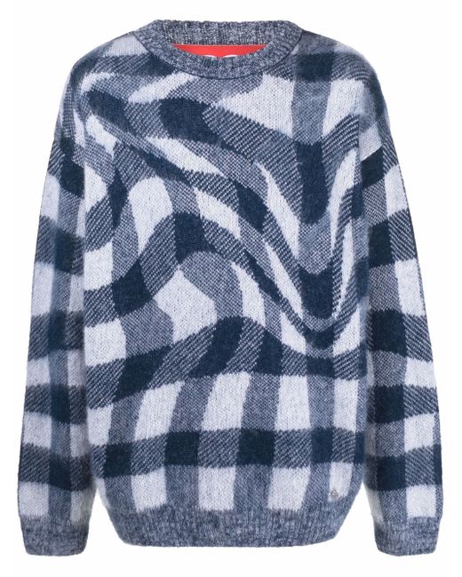 032C check knitted crew-neck jumper