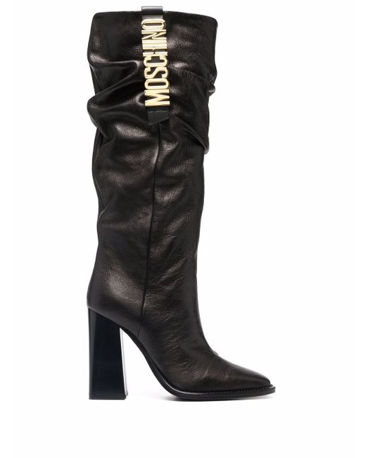 Moschino logo plaque knee-length boots